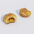 Fresh Flaky Pastry Two Pieces One Cut Open Showing Yellow Filling