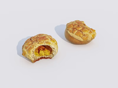 Fresh Flaky Pastry Two Pieces One Cut Open Showing Yellow Filling 3d model