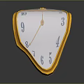 Irregular Shaped Golden Frame Clock With White Dial Black Numbers And Reflection 3d model