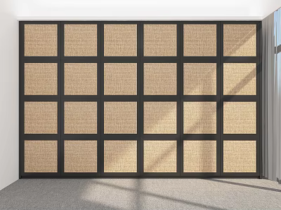 Modern Wardrobe Interior Design With Black Frame And Beige Woven Grid Panels 3d model