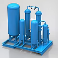 Industrial Equipment System With Blue Cylinders Control Panel Pipes And Base Frame Structure