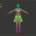 3D Female Character Model With Red Hair Leather Armor And Boots