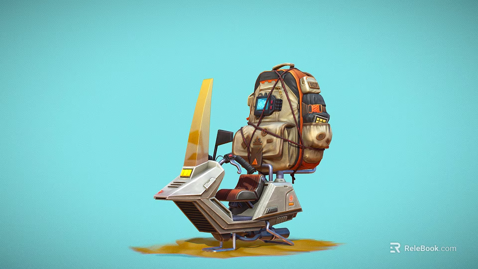 Cartoon Style Entertainment Appliances With Backpack And Scooter Design On Light Blue Yellow Ground 3d model 
