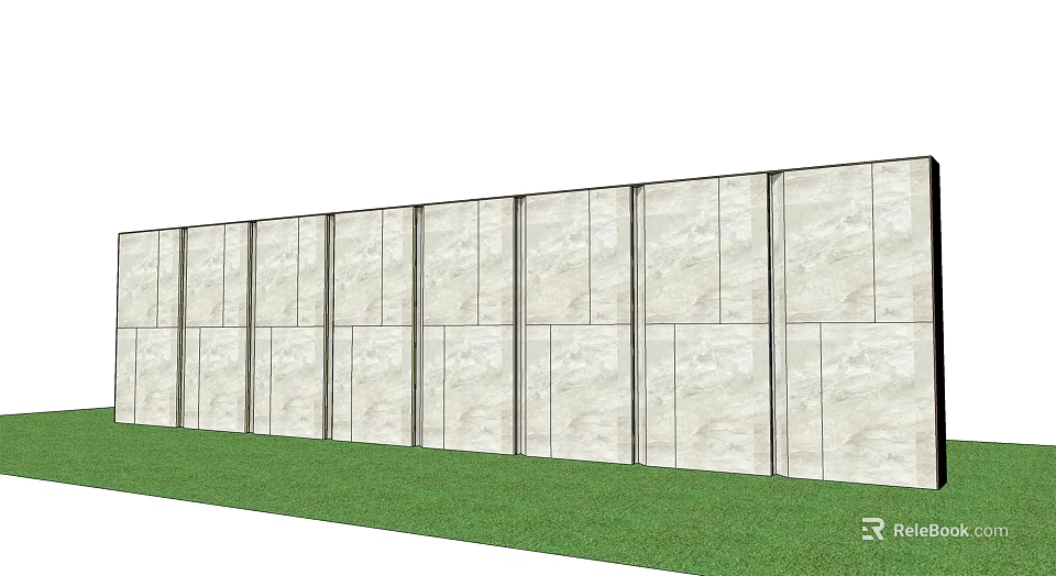 Modern Feature Wall With Light Stone Panels And Green Grass Foreground 3d model