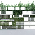 Modern Landscape Wall Design With Layered Geometric Panels Green Plant Decorations