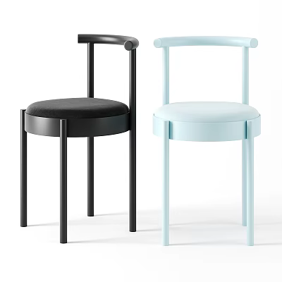 Modern Single Chair With Black And Light Blue Arched Backrest Round Seat Slim Legs 3d model