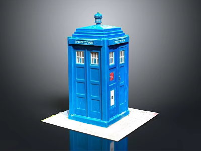 Blue Police Call Box Structure With Windows Door And Blue Roof On White Base 3d model