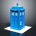 Blue Police Call Box Structure With Windows Door And Blue Roof On White Base