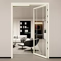 Glass Sliding Doors In Modern Living Room Interior Design With Sofa And Chair Furniture