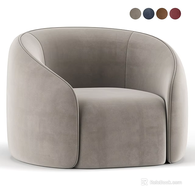Elegant Light Gray Velvet Single Sofa With Modern Curved Armrest Design 3d model 