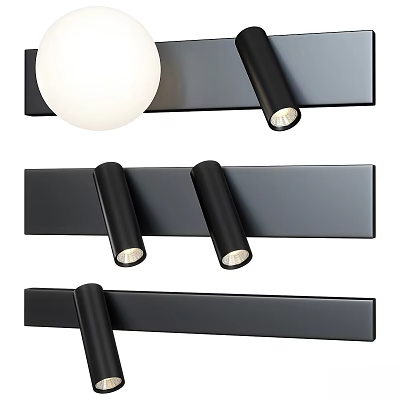 Modern Black Indoor Wall Lamp With Long Strip Base And Dual Cylindrical Heads 3d model