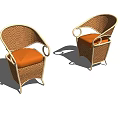 Set of Two Wicker Leisure Chairs With Orange Cushions And Armrests