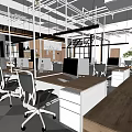Modern Public Office Space With Ergonomic Chairs Wooden Desks Glass Partitions And Green Plants
