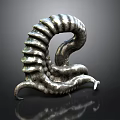 Silver Metallic Octopus Tentacle Model With Ringed Texture On Dark Background 3d model