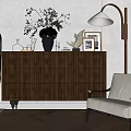 Elegant Modern Entryway Side Cabinet With Geometric Pattern Doors Vase Frames Floor Lamp And Chair