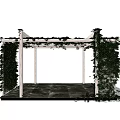 Outdoor Pergola Structure With Green Vines White Columns And Dark Stone Floor