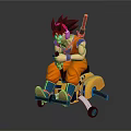 Goku With Black Hair And Orange Outfit Sitting On Yellow Mount With Red Staff
