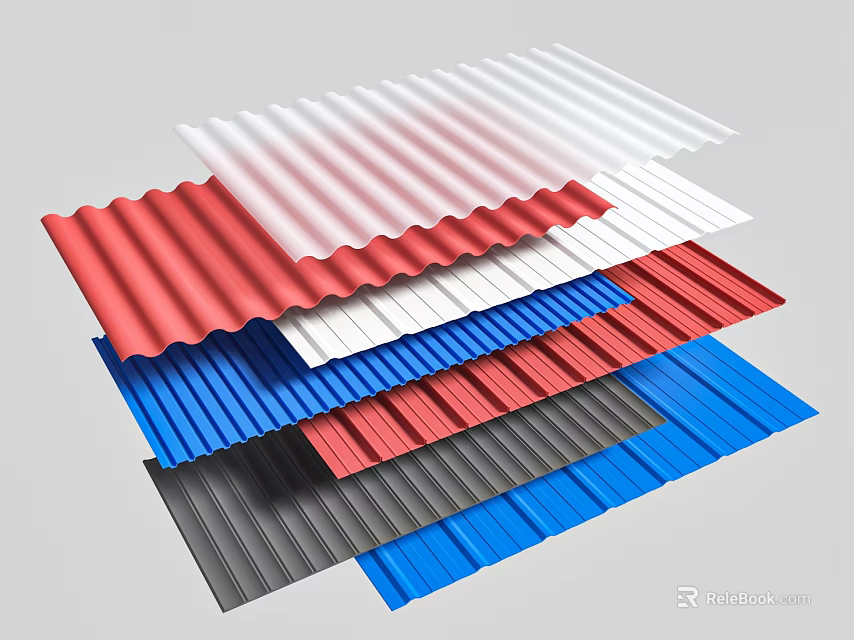 Colorful Corrugated Sheets Stacked with Red White Blue Black Layers for Building 3d model 