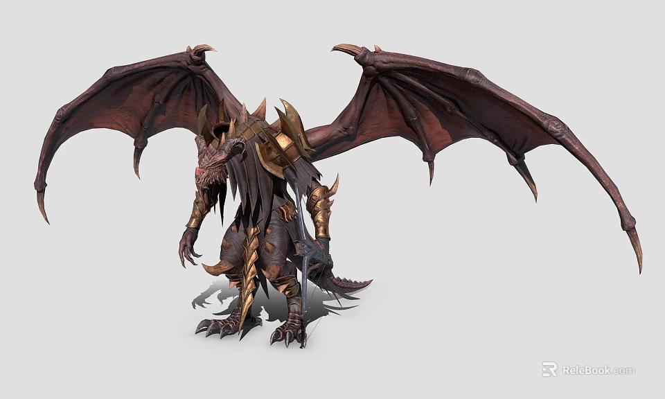 Mythical Armored Dragon Character For Games And Movies With Large Wings 3d model 