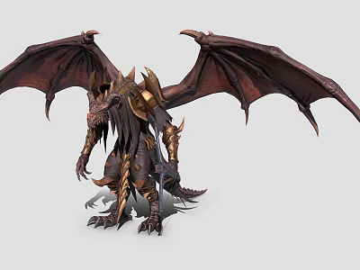 Mythical Armored Dragon Character For Games And Movies With Large Wings 3d model