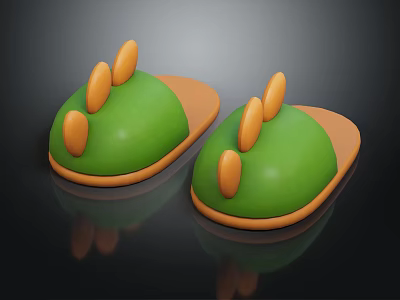 Stylish Green Slippers With Orange Sole And Three Orange Bumps Design 3d model