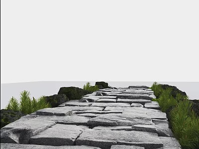 Natural Garden Path Paving With Irregular Stone Slabs And Green Plants 3d model