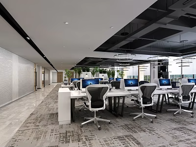 Modern Public Office Area Office Area Open Office Area Office Chair Office Desk Computer Carpet Bare Top 3d model