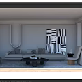 Modern Living Room Interior Design With Beige Sofa Black White Artwork And Floor Lamp