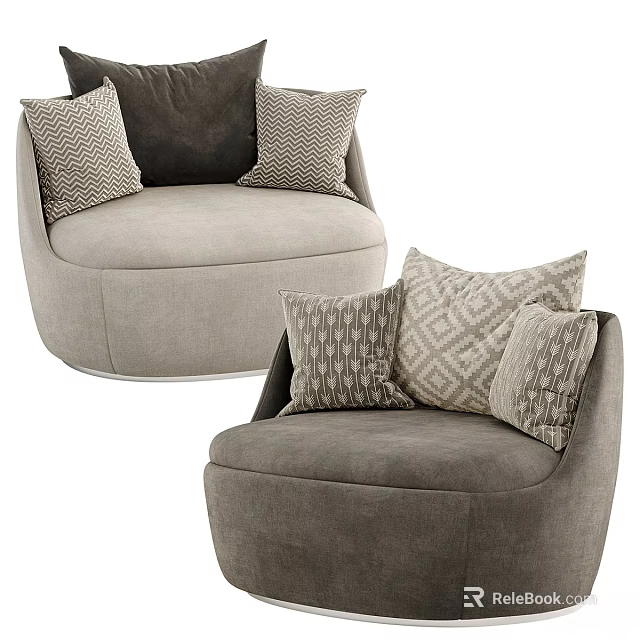 Modern Accent Lounge Chairs With Neutral Tones And Patterned Decorative Pillows 3d model