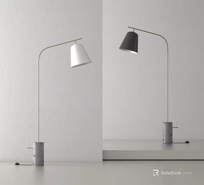 Modern Arc Floor Lamp With White And Black Shades And Concrete Base 3d model 