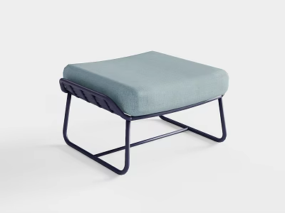 Modern Minimalist Stool with Light Blue Padded Seat and Black Metal Frame for Home Decor 3d model