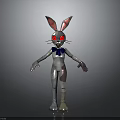 3D Rendered Robot Rabbit With Metallic Silver Body Blue Bow Tie And Red Eyes
