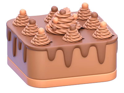 Square Chocolate Cake With Cream Swirls And Chocolate Drizzle Top Balls Orange Base 3d model