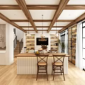 Open Concept Living Dining Room Interior With Wooden Ceiling Pendant Lights And White Sofa