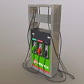 Green And Silver Fuel Dispenser With Black Hoses Multiple Fuel Nozzles Control Panel