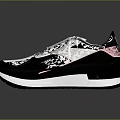 Sleek Black and White Lace Up Sneakers With Red Accent Modern Upper and White Sole