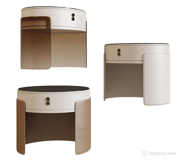 Elegant Modern Nightstand With Leather Panel And Curved Wooden Frame Design 3d model 
