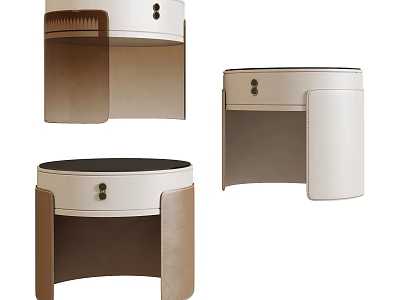 Elegant Modern Nightstand With Leather Panel And Curved Wooden Frame Design 3d model