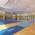 Spacious Indoor Sports Fitness Gym With Blue Mats And Balance Beams