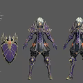 Game and Movie Character With Ornate Purple Black Armor And Decorative Shoulder Plates