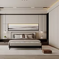 Modern Bedroom Interior Design With Comfortable Bed Wall Art Accent Chair And Soft Rug