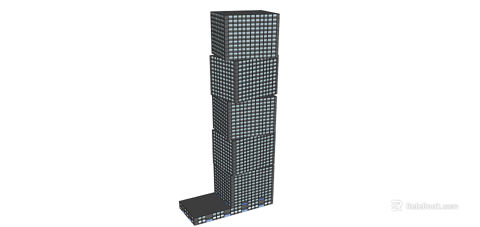 Modern L Shaped Tall Office Building With Glass Windows Exterior Design 3d model 