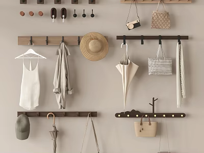 Wall Mounted Hangers Organize Entryway With Clothes Hats Bags Umbrellas 3d model