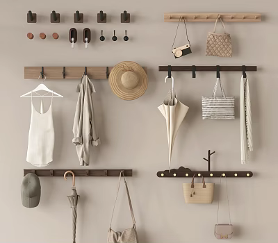 Wall Mounted Hangers Organize Entryway With Clothes Hats Bags Umbrellas 3d model