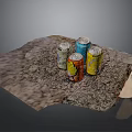 Textured Rock Surface With Four Colorful Drink Cans And Varied Designs