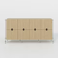 Modern Minimalist Storage Cabinet with Light Wooden Doors Black Round Knobs and Metal Frame
