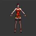 Female Warrior Character In Red Chinese Costume With Dragon Pattern And Decorative Hairpiece
