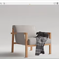 Modern Single Sofa With Light Gray Upholstery Wooden Frame And Plaid Blanket