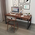 Modern Home Office Desk With Computer Lamp Books Small Plant And Decorative Paintings