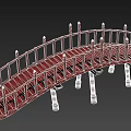 Red Wooden Bridge With Arched Design And Railings On Black Background